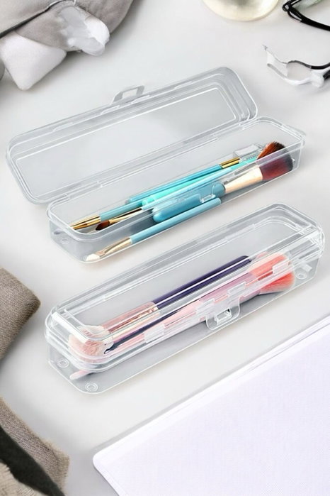 Hermia Organizador de Maquillaje Transparente de Plástico con Compartimentos, 7 x 24 x 4.5 cm